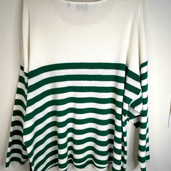 Cyrus Women’s 3X Striped Sweater White Green Loose Knit Lightweight Oversized - Picture 8 of 8
